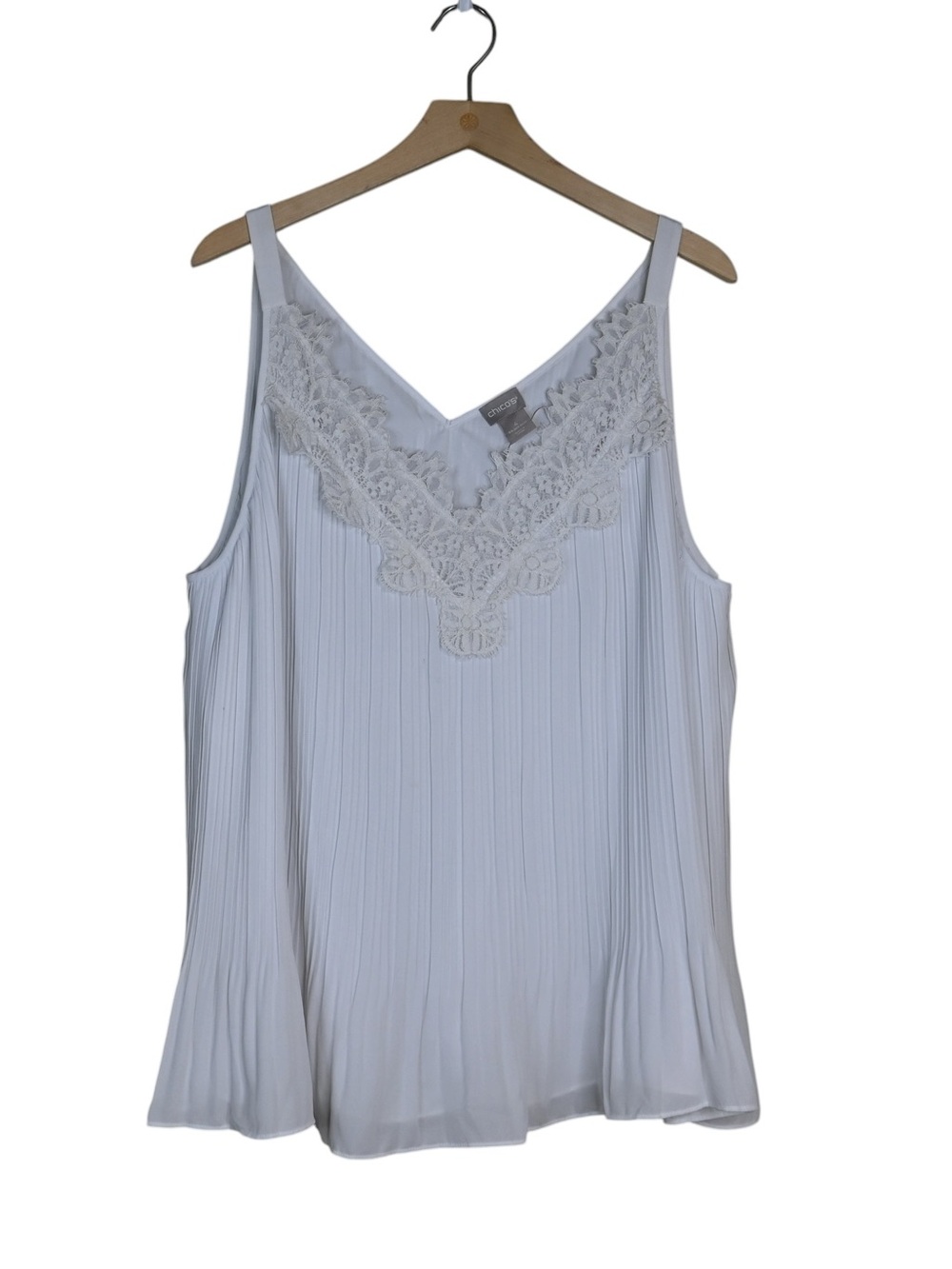 Chicos Women's 20/22 Chicos Sz 4 Convertible Pleated Lace V-Neck Dressy Tank Top
